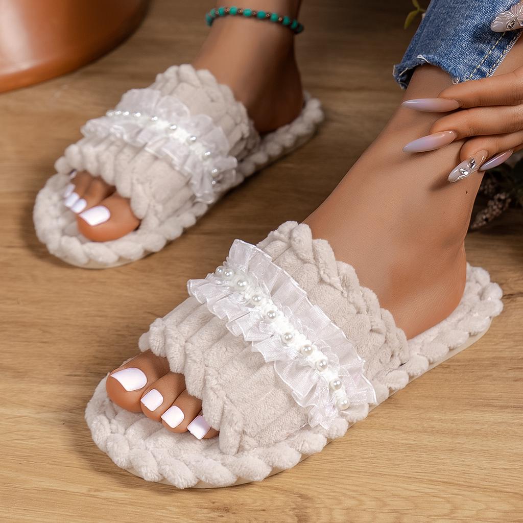 Fashion 2025 New Winter Women Strap House Slippers Ladies Soft Comfortable Slippers Home Solid Color Plush Flat Shoes Slides Women
