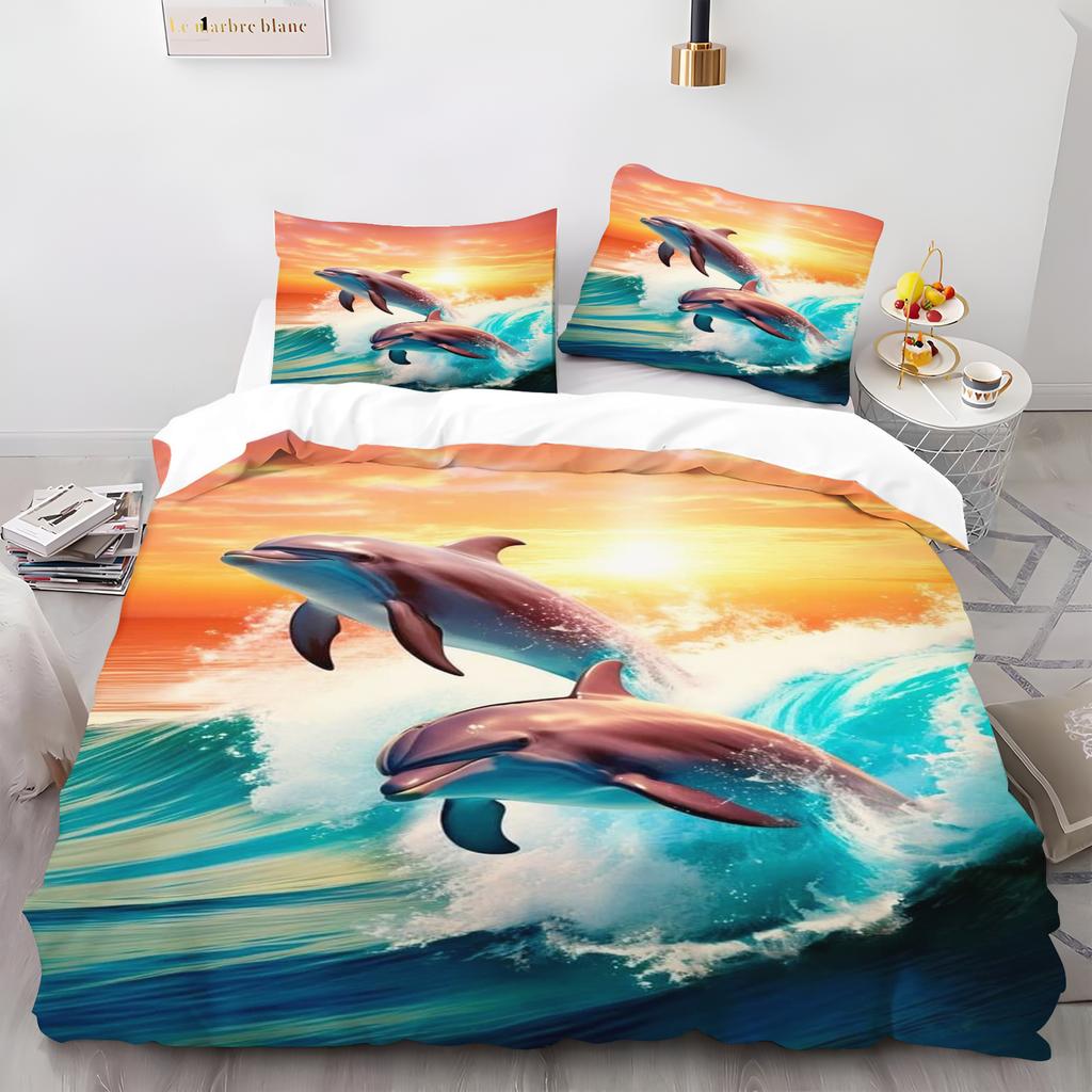 Cartoon Dolphin Duvet Cover Girls Like Home Pillowcase Set Adult Bedroom Children Comforter Bedding