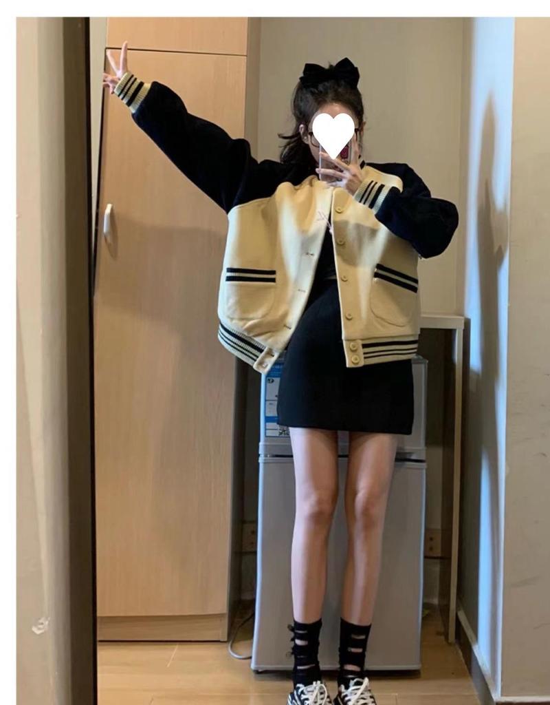 Women's Retro Baseball Jacket, Korean Style, Loose Fit, Long Sleeve, Autumn/Winter 2025.