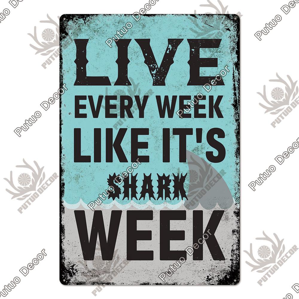 Putuo Decor Shark Sign Metal Signs Vintage Tin Sign Funny Warning Movie Poster for Bar Pub Kitchen Club Man Cave Wall Decoration