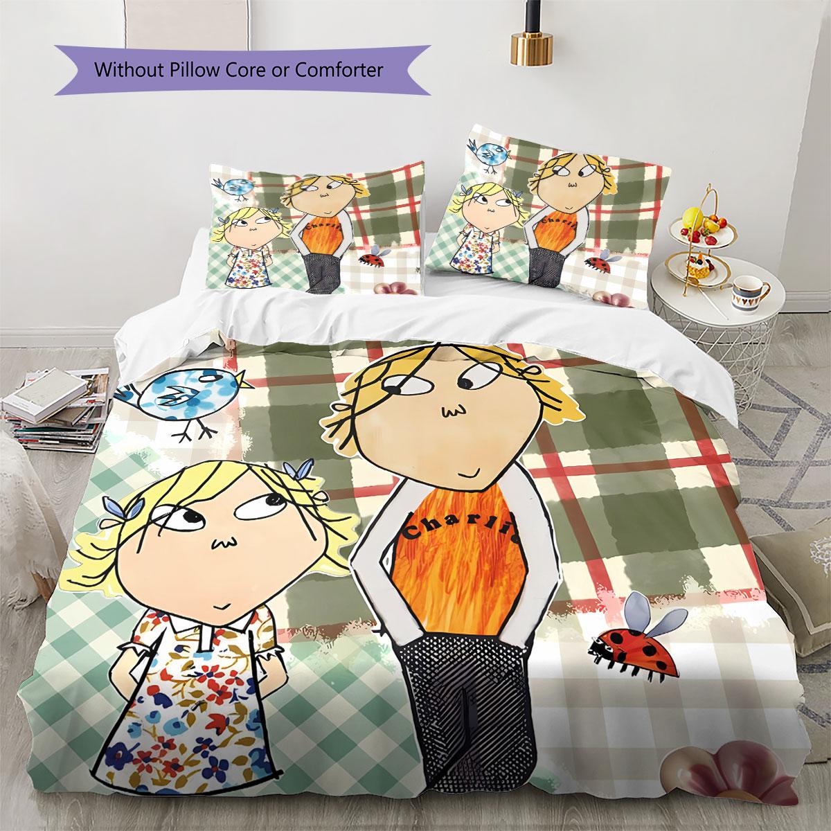 

Charlie and Lola Pattern Bedding Quilt Set Quilt Cover Pillowcase Home Decoration Birthday Gift (1 * duvet cover + 2 * pillowcase, without core) 155x200cm