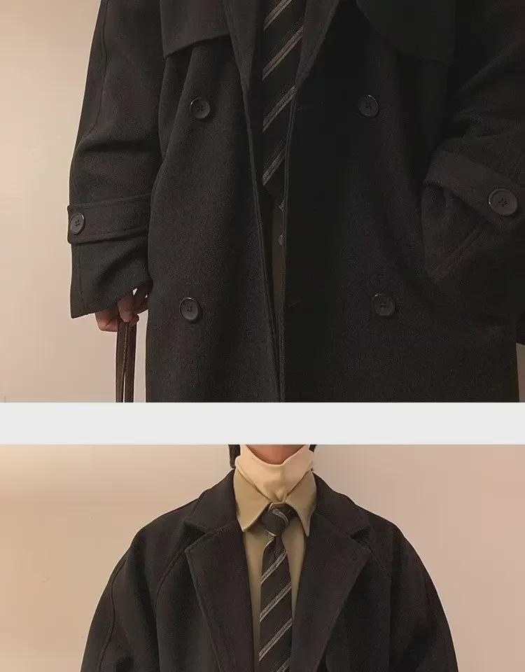 2024 Men's Double-Breasted Woolen Windbreaker: Mid-Length Loose Fit for Autumn/Winter