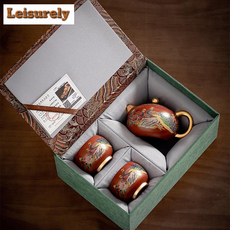 Set de ceai din lut violet Phoenix Dahongpao, lucrat manual, set complet, set antic pentru ceremonia ceaiului, 1 ibric și 4 cești, colecție de articole pentru ceai