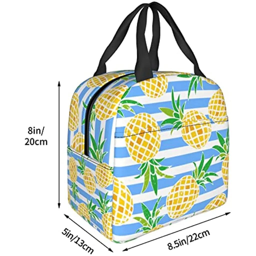 Tropical Pineapple Lunch Bag Blue Insulated Lunch Box Reusable Lunchbox Waterproof Portable Lunch Tote for Men Women Girls