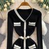 Spring Autumn Women V-neck Full Sleeve Knitted Sweater Mini Short Sheath Pullover Dresses