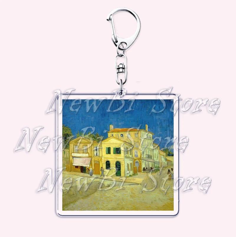 Hot Impressionism Art Keychain for Accessories Bag Van Gogh Monet Mona Lis Oil Painting Pendant Chain Ring Keyring Jewelry Gifts