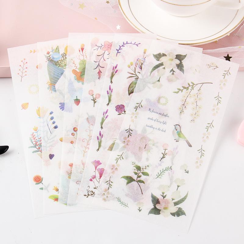6sheets/set Cute Stickers Flower Cat Butterfly Washi Paper Stickers Pack Scrapbooking Supplies Japanese Kawaii Stationery