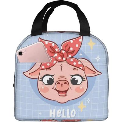 Hello Cute Pig Face Lunch Bags for Women Insulated Lunch Box Cooler Thermal Tote Bag for Adults Girls Work School Hiking Picnic