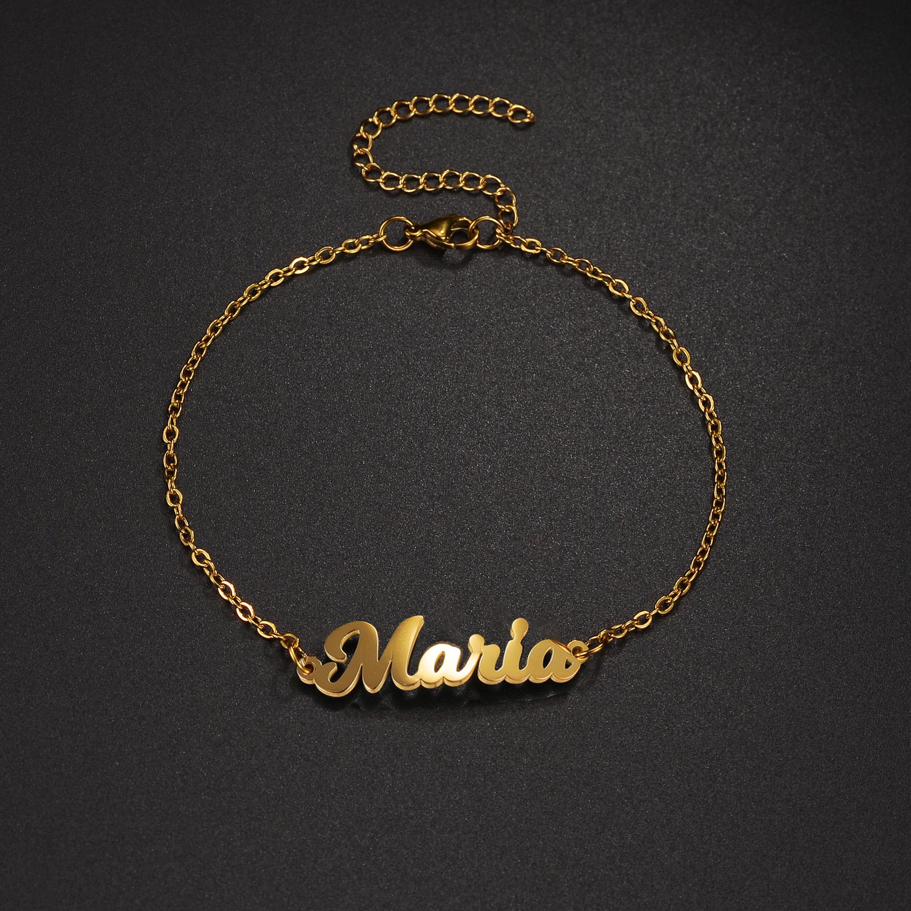 

Atoztide Custom Name Bracelet for Women Blade Beads Chain Personalized Stainless Steel Handmade Bangle Birthday Jewelry Gift silver color&25cm