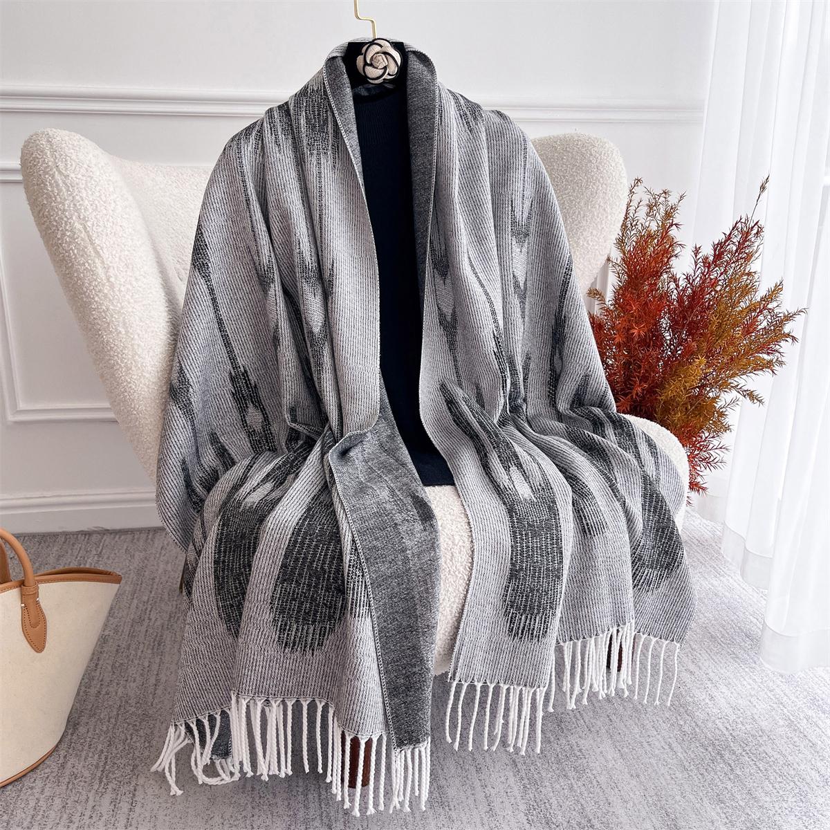 

Утолщенные кашемировые зимние шарфы с вышивкой для женщин, парео, накидка, теплая пашмина, шаль, объемный платок на голову, обертывание, элегантное женское пончо, тюрбан 68X180cm