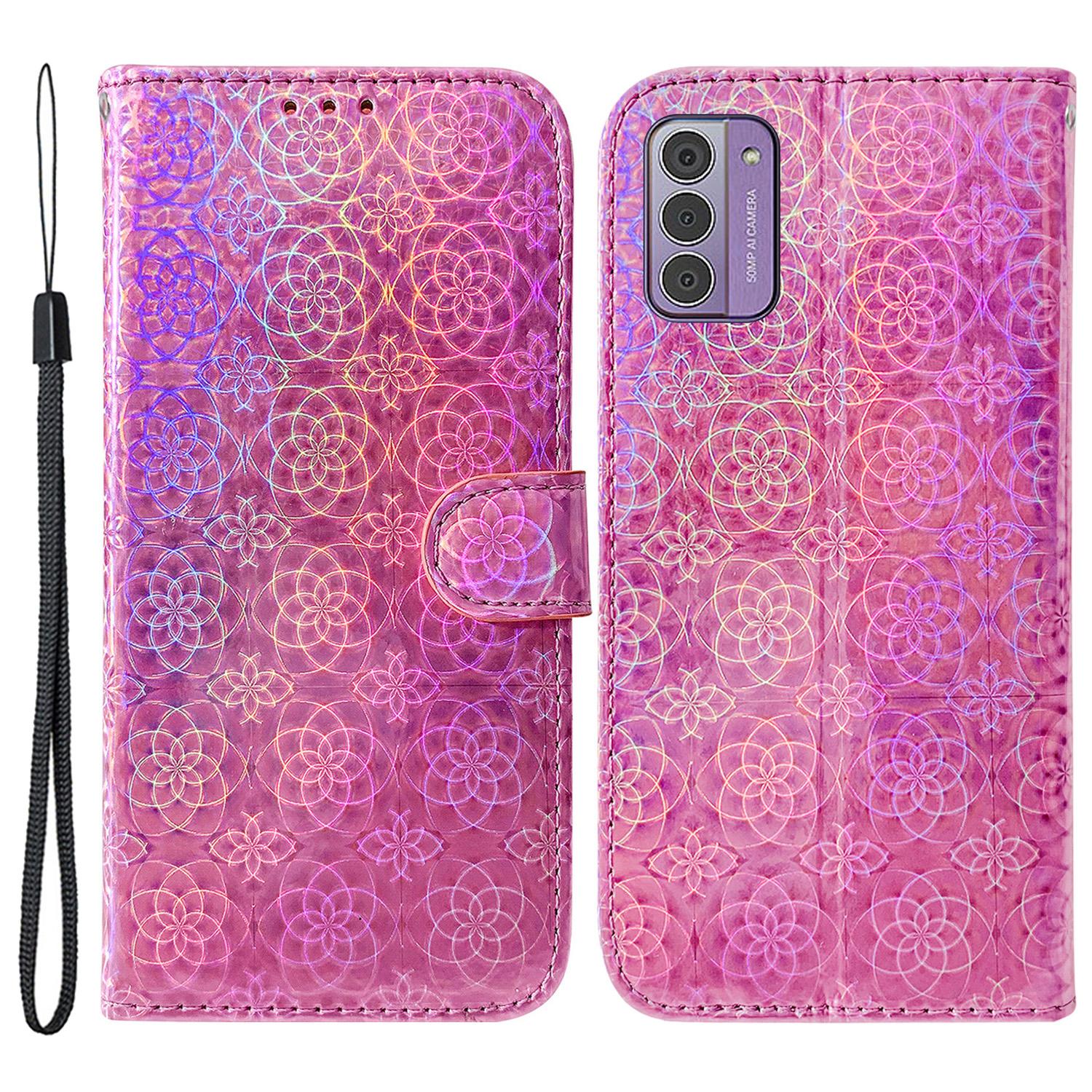 

For Nokia G42 Dazzling Flower Pattern Anti-drop Case PU Leather Wallet Stand Phone Cover Pink