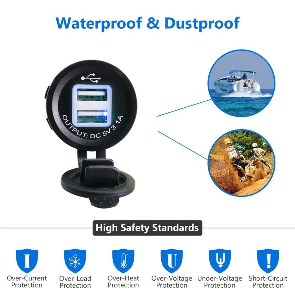Wasserdicht 3,1 A 12 V-24 V Dual Ports USB Auto Ladegerät Steckdose Power Adapter für Motorrad Bus Lkw Boot Marine RV