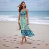 Summer New European and American Style Printing Sleeveless Long Dress Seaside Vacation Bohemian Dress Women's Clothing