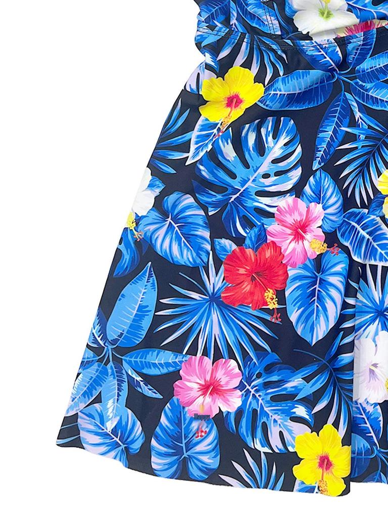 2026 European & American Plus Size Floral Leaf Print Two-Piece Conservative Boyleg Swimsuit for Women