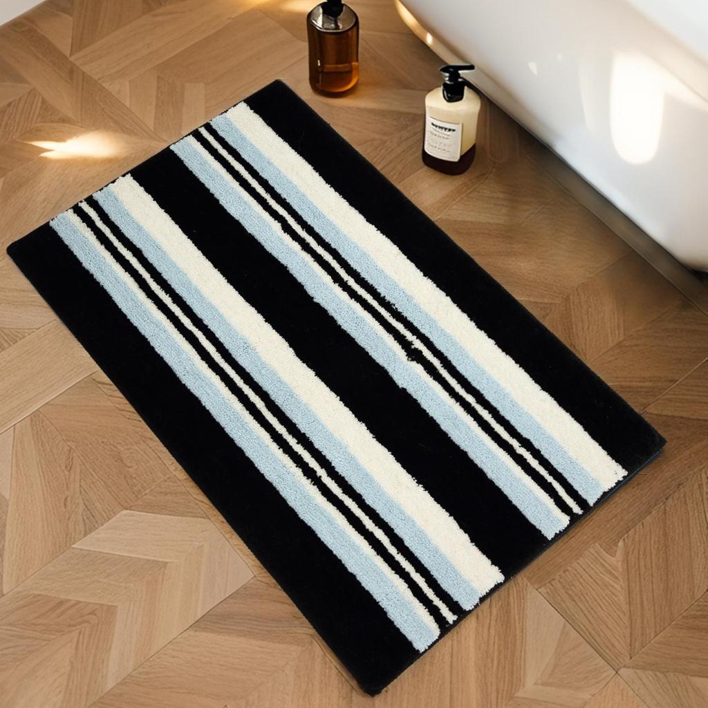 Nordic Style Black & White Striped Non-Slip Bedroom Rug - Wear-Resistant Long Floor Mat for Living Room
