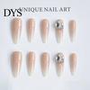 Wedding Manicure Tips 10 Pcs Press On Nails, Pink Fake Nails Full Kit, Reusable Glitter False Natural Look Glue with Rhinestones, Cover Stick