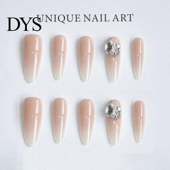 Wedding Manicure Tips 10 Pcs Press On Nails, Pink Fake Nails Full Kit, Reusable Glitter False Natural Look Glue with Rhinestones, Cover Stick