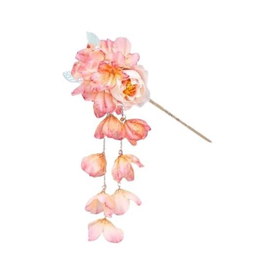 Kanzashi Stick Hairpin Cherry Blossom Flower Pearl Hair Accessory Simple Brass Gold Plated 16cm