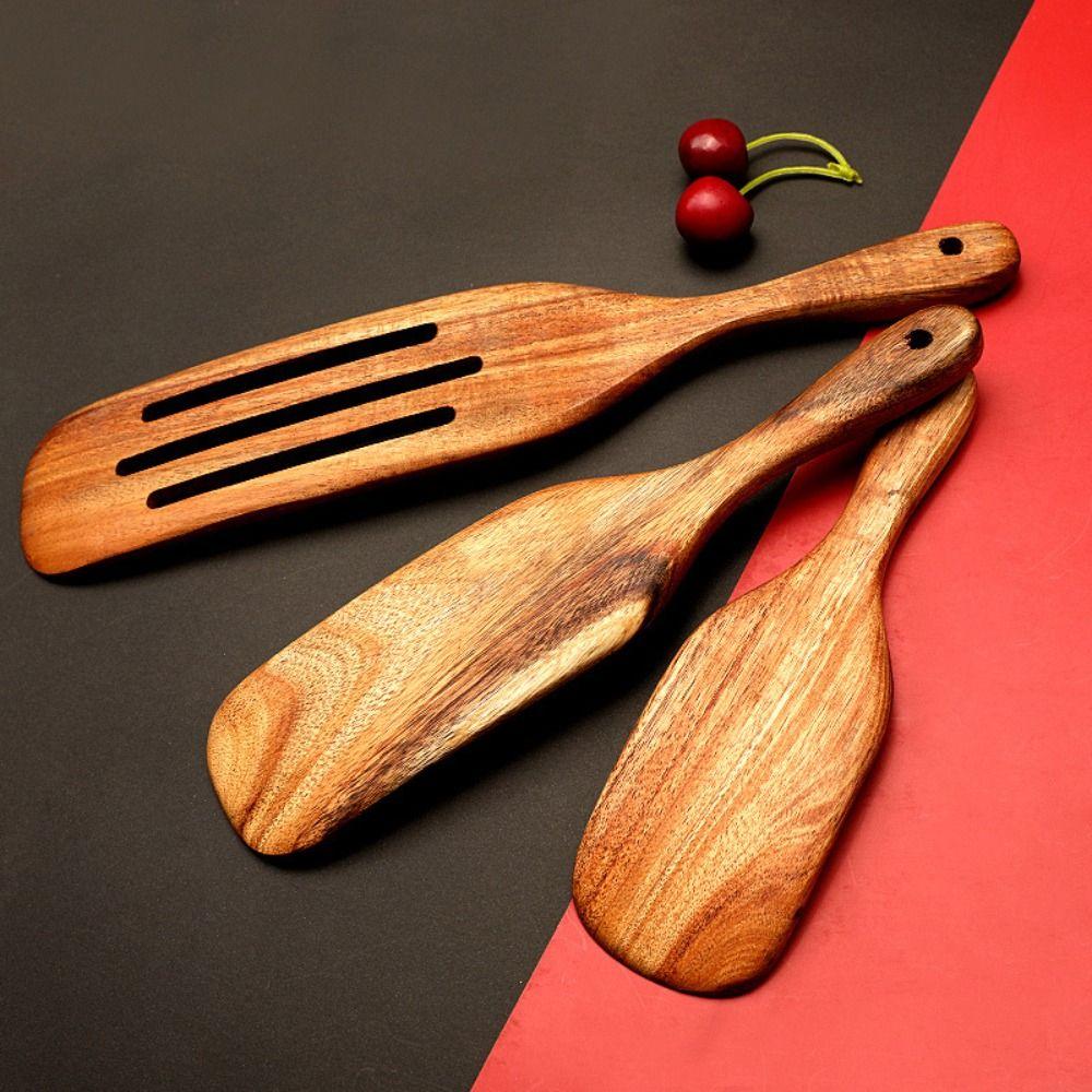 Teak Wood Sourdough Spurtle Heat Resistant Wooden Ladle Skimmer Natural Steak Shovel Pizza Making