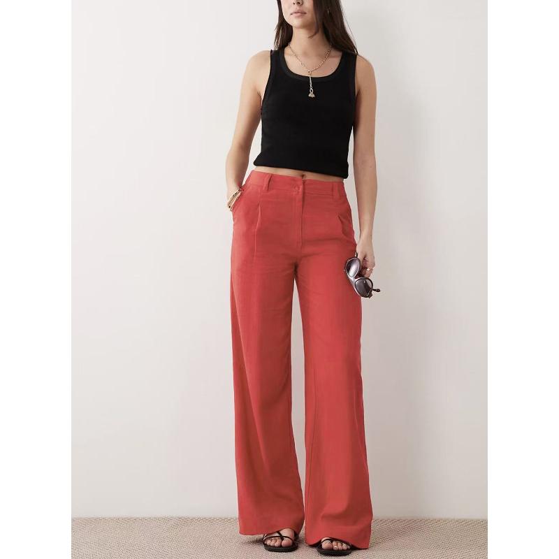 Women Straight Leg Wide Leg Casual Summer Trousers Loose High Waisted Loungewear Vacation Trousers With Pockets