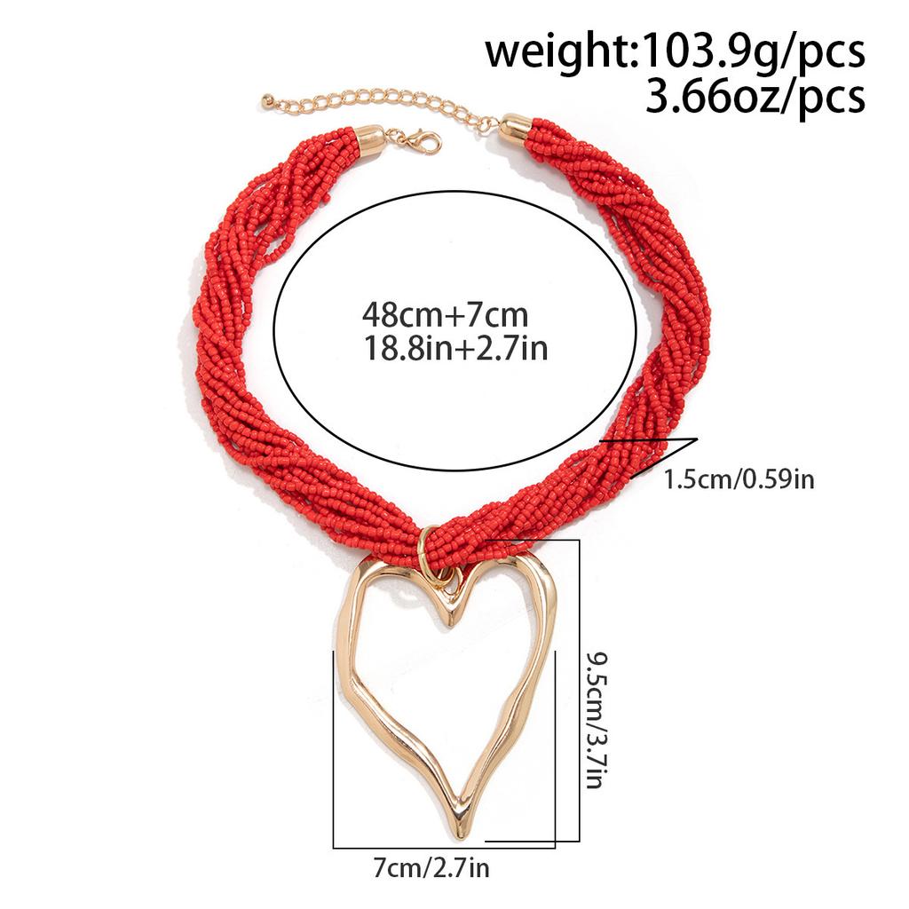 DIEZI Bohemian Multialyer Acrylic Beads Choker Necklace For Women Punk Fashion Big Heart Pendant Statement Collar Neck Jewelry