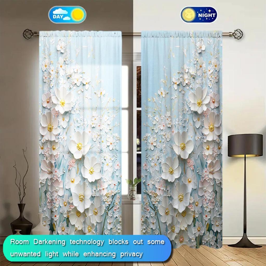 2-Panels Flower Painting Semi Blackout Curtains Half Blackout Suitable for Artistic Home Decorative Curtains