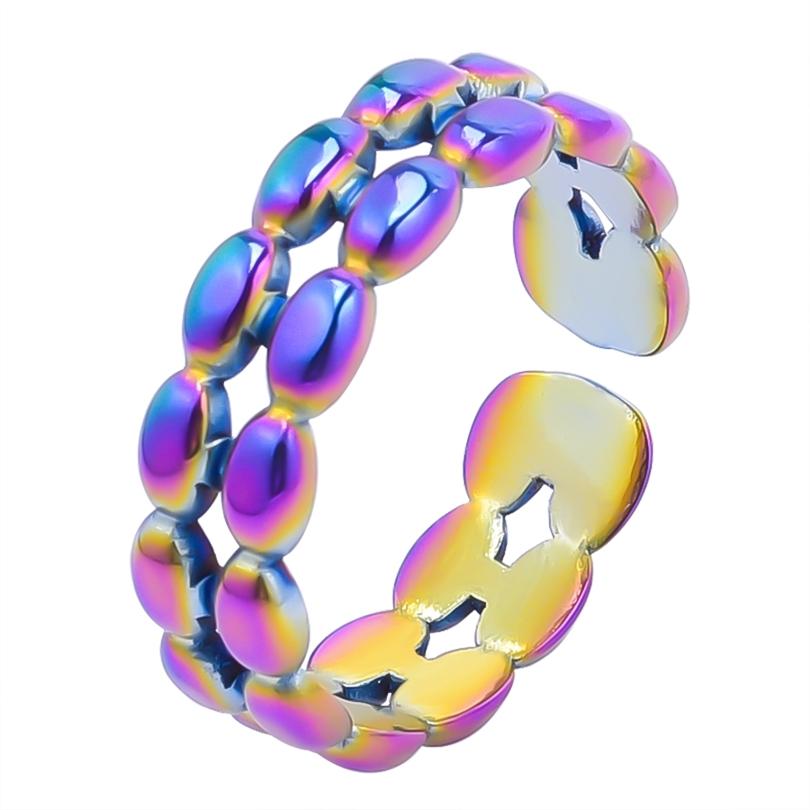 Rainbow Color Stainless Steel Rings For Women Men Accessories Punk Hollow Geometric Snake Ring Fashion Jewelry Adjustable Bague