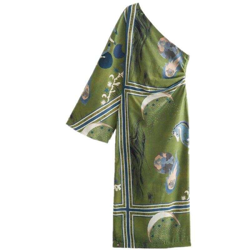 

Fashion Wind 2024 Spring and Summer Women s Clothing Vintage Crumpled Decoration Silm Print Asymmetric Dress 2871138 Figure Color L