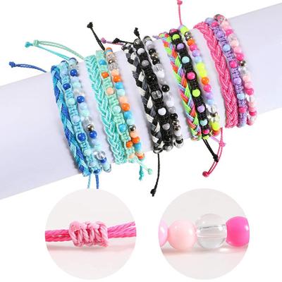 3 buc/set Set de brățări țesute Protecție spirituală Stabilitate Linie de ceară împletită cu margele colorate Circumferință ajustabilă Faux obsidian Agat