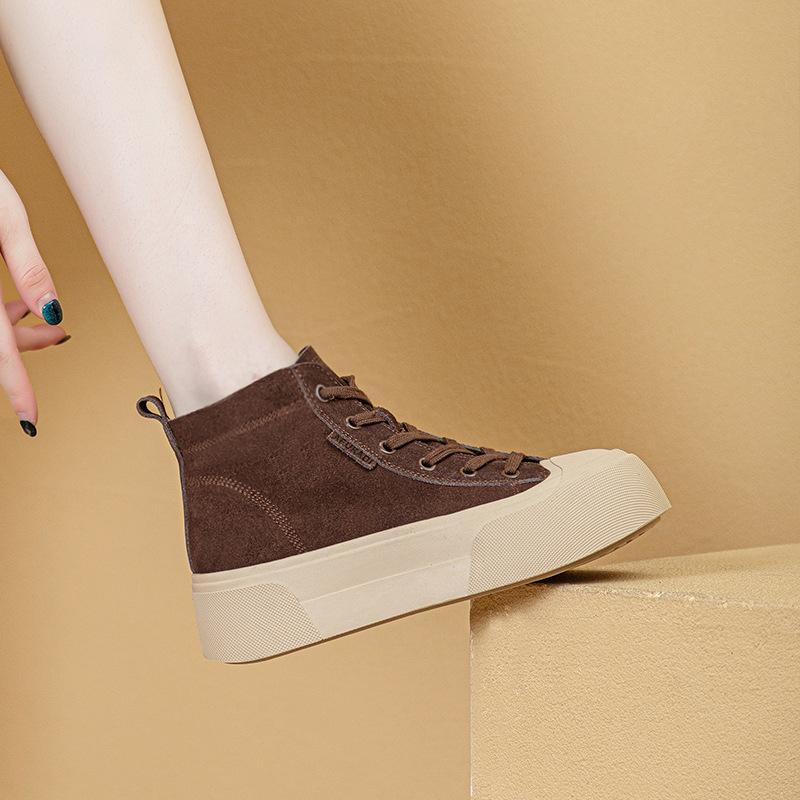 High-top thick baseplate shoes women's autumn new fashionable versatile comfortable lace-up small soft-soled casual shoes