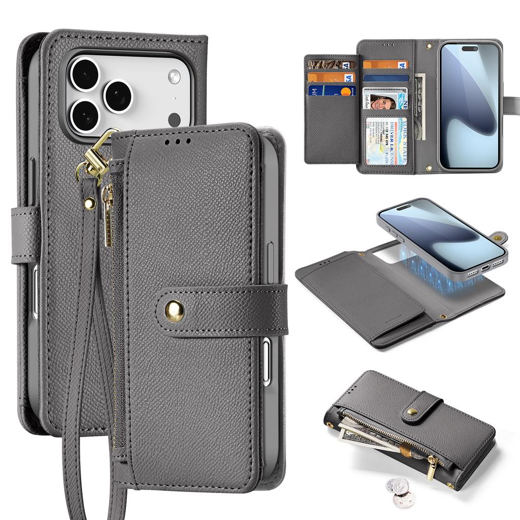 Premium Cow Leather Wallet Case for iPhone Air 17 16 15 Pro Max Detachable Magnetic Charging Phone Cases 17 Protective Cover