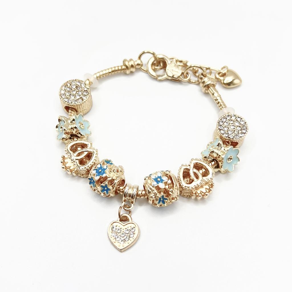 High Quality Gold Plated Crystal Rhinestone Lotus Flower Charm Bracelet Large Hole Beads Pink Flower Pendant Adjustable DIY