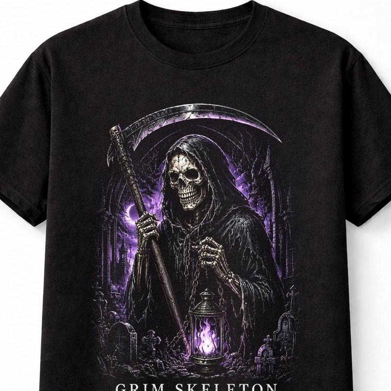 Grim Skeleton Reaper Gothic Horror Graveyard Unisex TShirt
