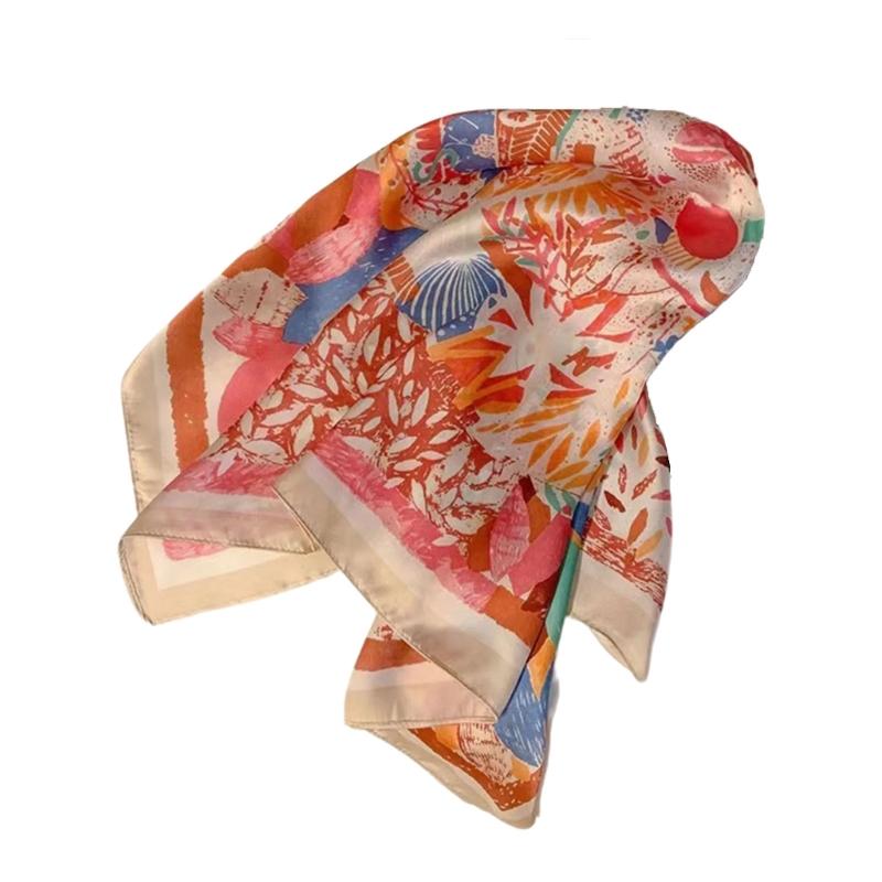 70cm Elegant Head Scarf Square Bandana Shawl Head Wrap for Women with Flower Patterns for Various Occasion Photography