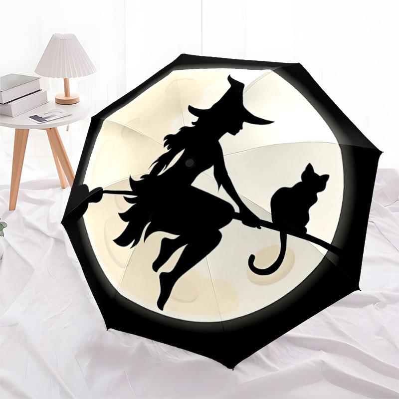 1pc Witch Moon Automatic Folding Umbrella, Lightweight Retractable Compact Travel Umbrella, 8-Rib Sturdy Frame035