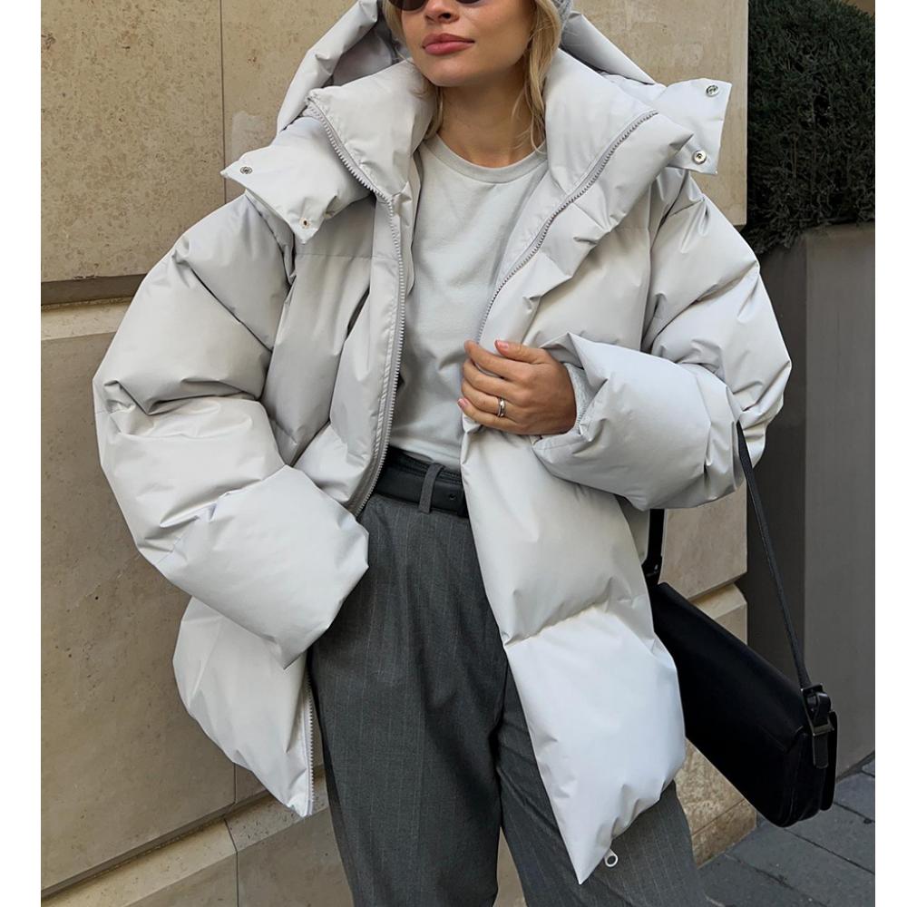 

Хлопковая куртка 2024 года, осень и зима, европейская и американская новая хлопковая куртка, женская свободная хлопковая куртка, свободная куртка, топ M светло-серый