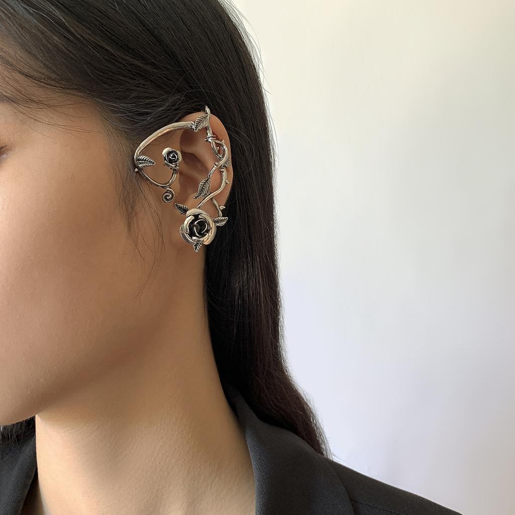 Sweet And Cool Flower Elf Earrings Female, Personalized Creative Snake Dragon Animal Silhouette Stud Earrings