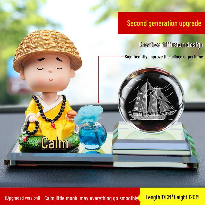 Solar-Powered Monk Car Perfume Shaking Head Cartoon Ornament