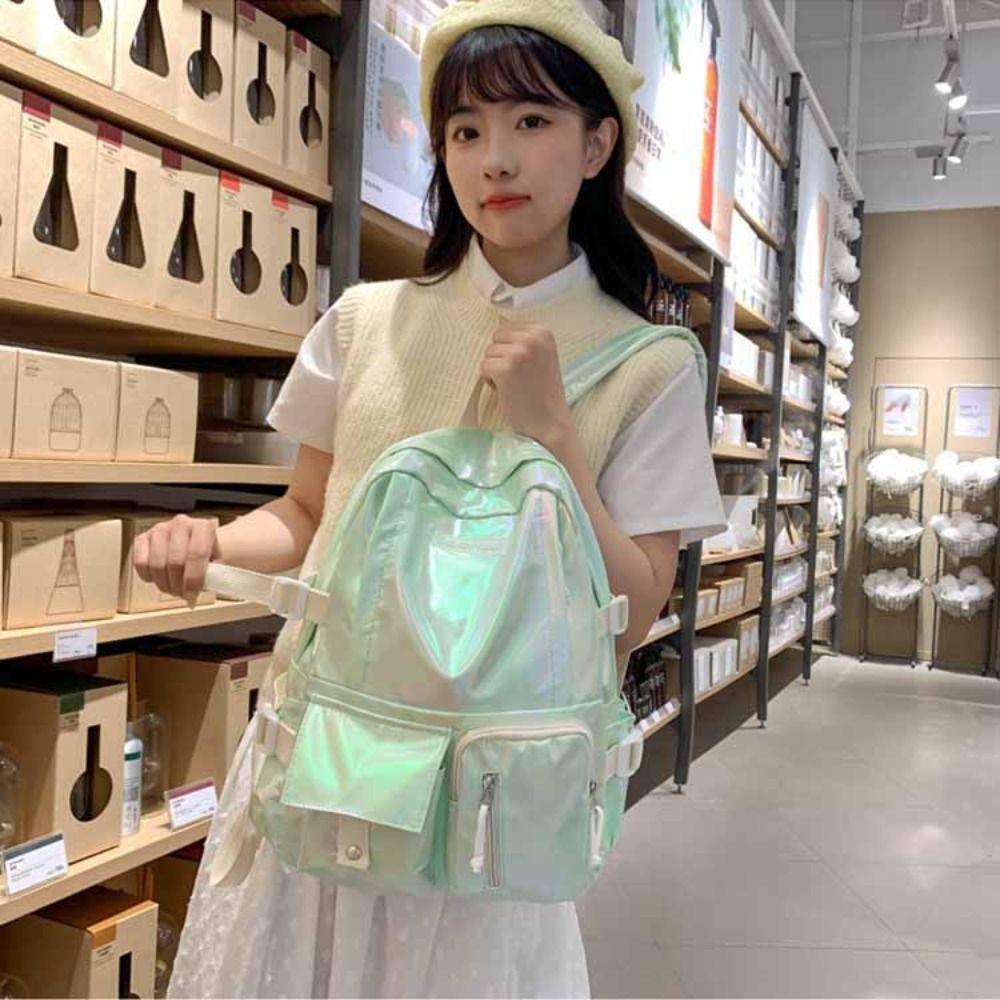 Korean Style Laser Backpack Multi-Pocket Shoulder Bag Fashion Students School Bag School