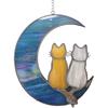 Blue Moon Cat Window Decoration Hanging,Alloy Cat Stained Painting Window Hangings, Acrylic Moon Decoration for Wall Courtyard Gift Pet Animal Cat