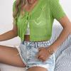 2026 Spring/Summer Women's Hollow Lace Short Sleeve Knitted Open Top S-XL