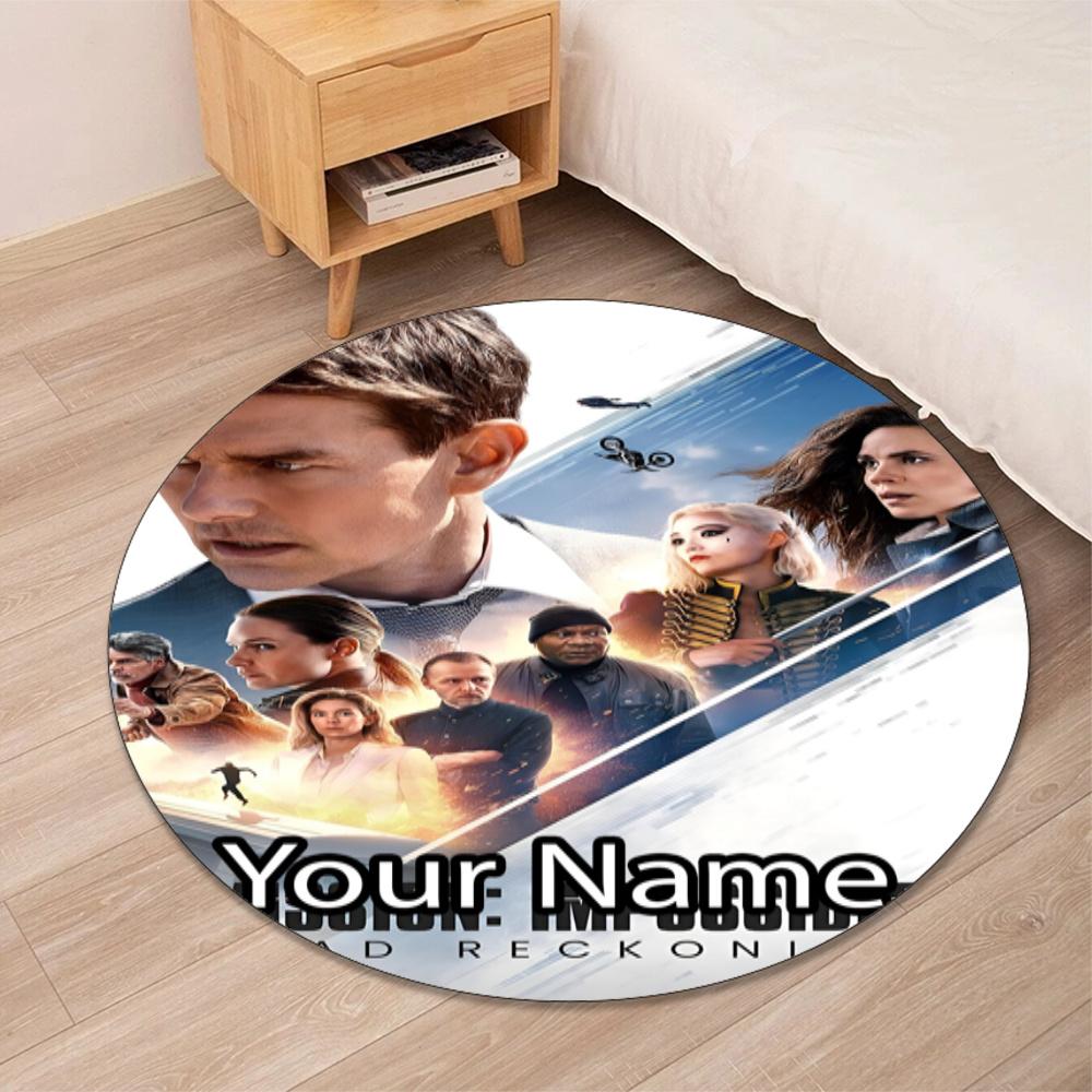 Custom Name Mission Impossible Printed Round Rug Carpet Chair Rug Area Rug Entryway Doormats,for Office Chair Living Room Bedroom Kitchen Room.
