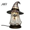 Gothic Bedroom Lamp Witch Hat Lamp, Stained LED Light, Halloween Table with Warm Glow, Vintage Style Decor Night Light for Mantel Bookshelf