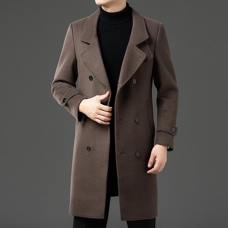 New middle-aged men's autumn double-sided woolen coat dad's autumn and winter woolen coat mid-length casual