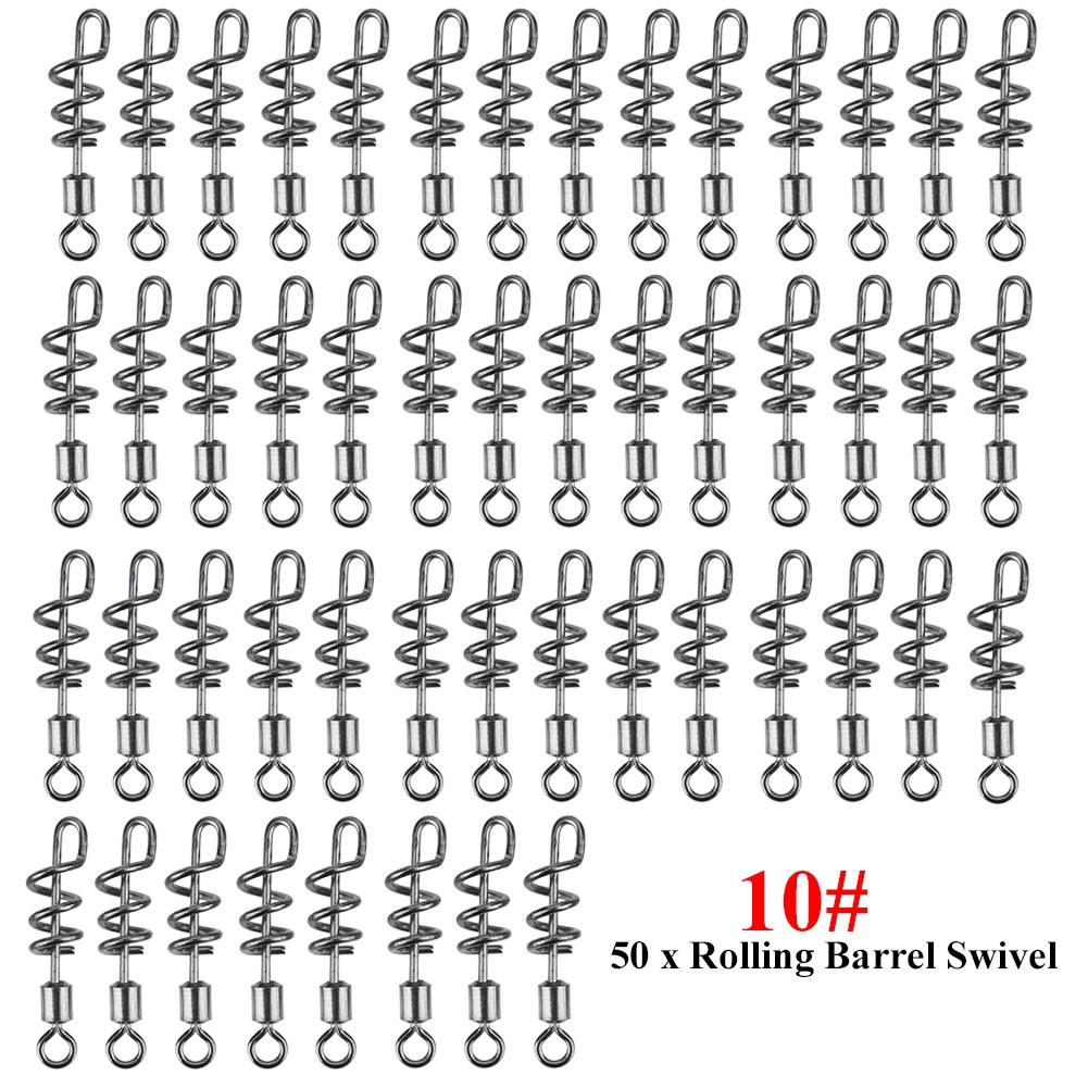 50Pcs Stainless Steel Rolling Barrel Swivels with Screwed Snap Fishing Bait Hook Connector(10#)