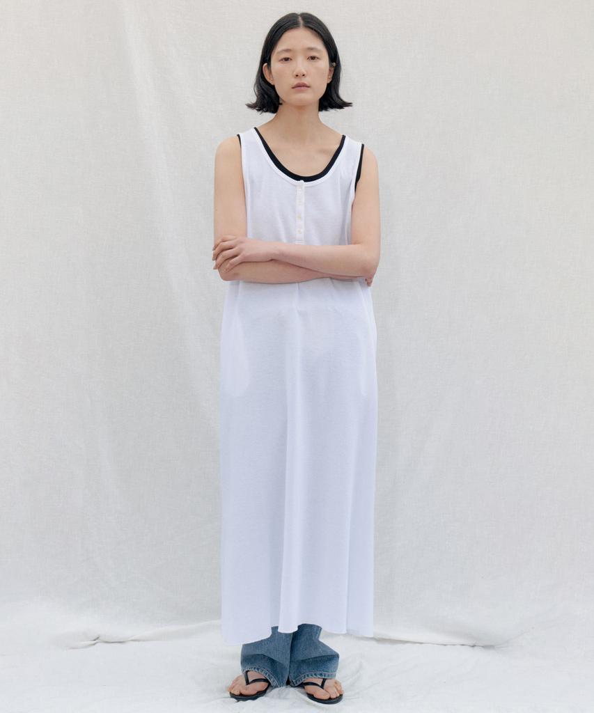 Step Around Waffle Jersey Henley Sleeveless Dress_White