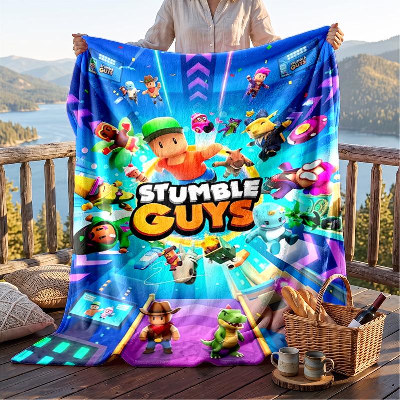 Warm Flannel Blanket Stumble Guys Pattern, Lightweight Comfortable Throw Blanket for Bed Sofa Use