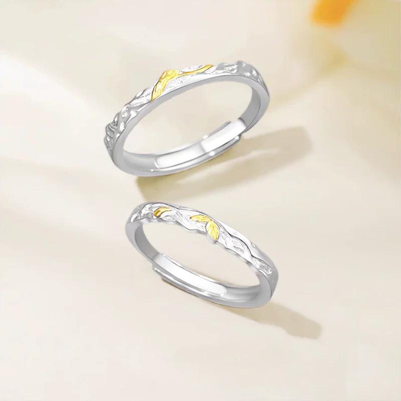 Árvores Murchas Encontram Casal de Anéis da Primavera: Bandas com Design de Folha Doce para Homens e Mulheres, Presente Perfeito para o Dia dos Namorados