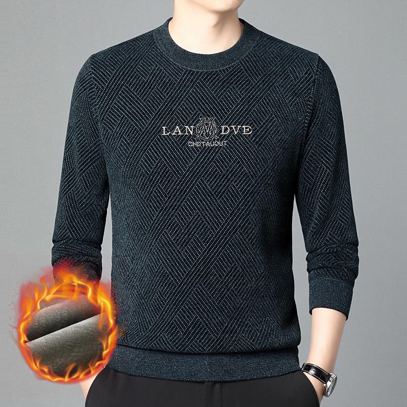 Men s Ferret Jacquard Fleece-Lined Sweater: Warm, Trendy, Embroidered, Long Sleeve, Round Neck Knitwear 180/2XL (150-170 Jin)