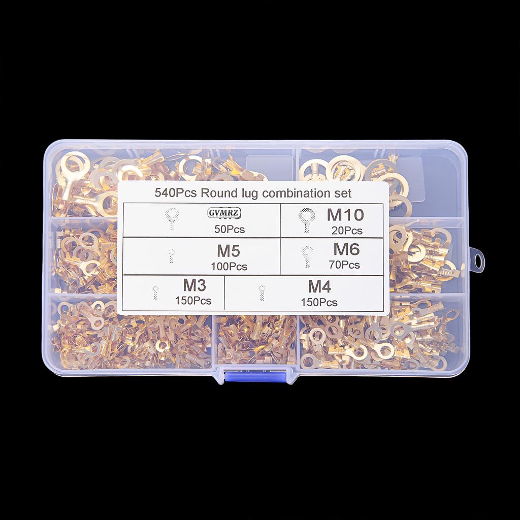 150~540PCS M3/M4/M5/M6/M8/M10 Ring Lugs Eyes Copper Crimp Terminals Cable lug Wire Connection Non Insulated Assortment Kit
